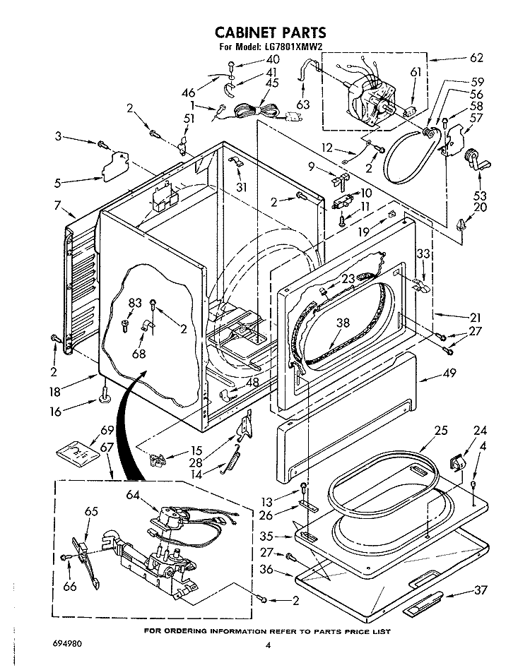CABINET Diagram and Parts List for LG7801XMW2  Whirlpool Dryer