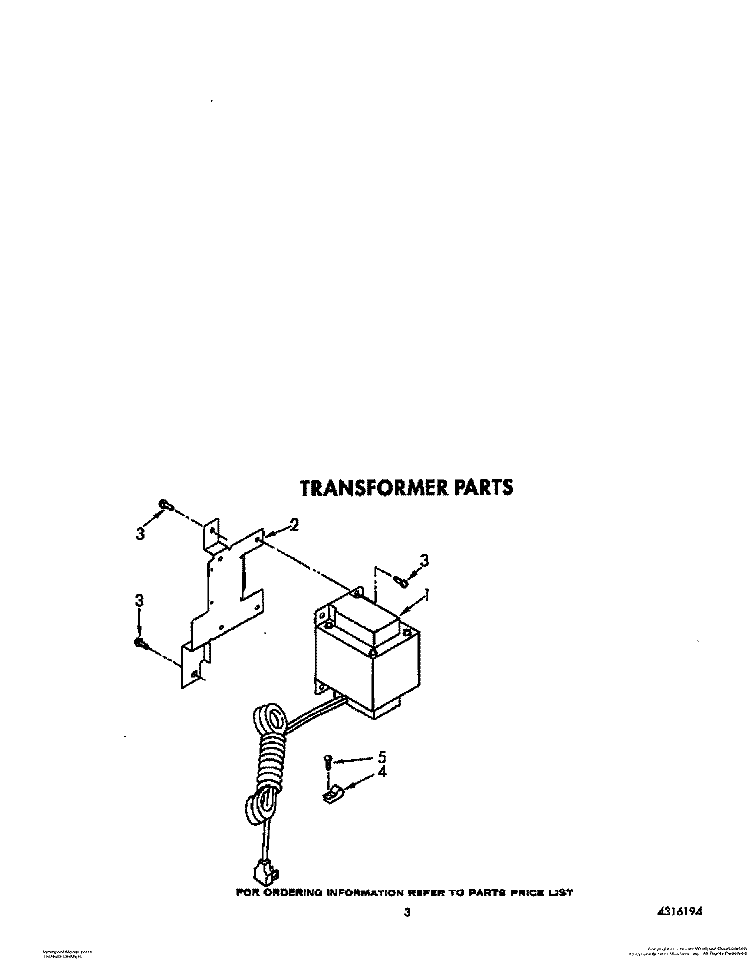 TRANSFORMER Diagram and Parts List for 3ET22DKXWN00  Whirlpool Refrigerator