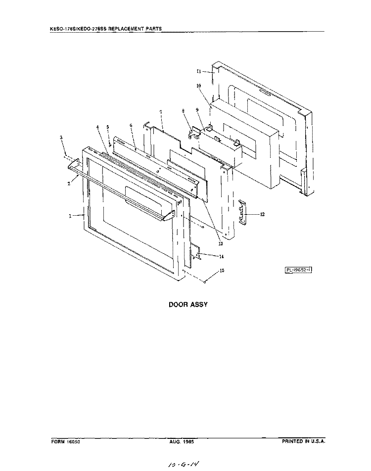 DOOR ASSEMBLY Diagram and Parts List for KESO176S  KitchenAid Wall Oven