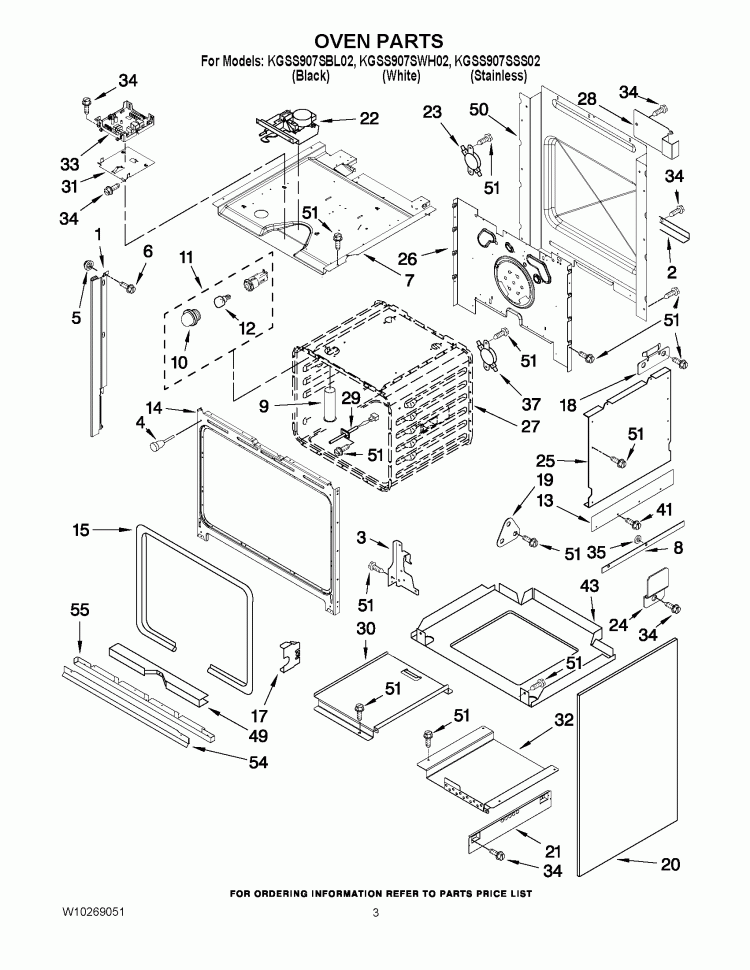 OVEN PARTS Diagram and Parts List for KGSS907SBL02  KitchenAid Range