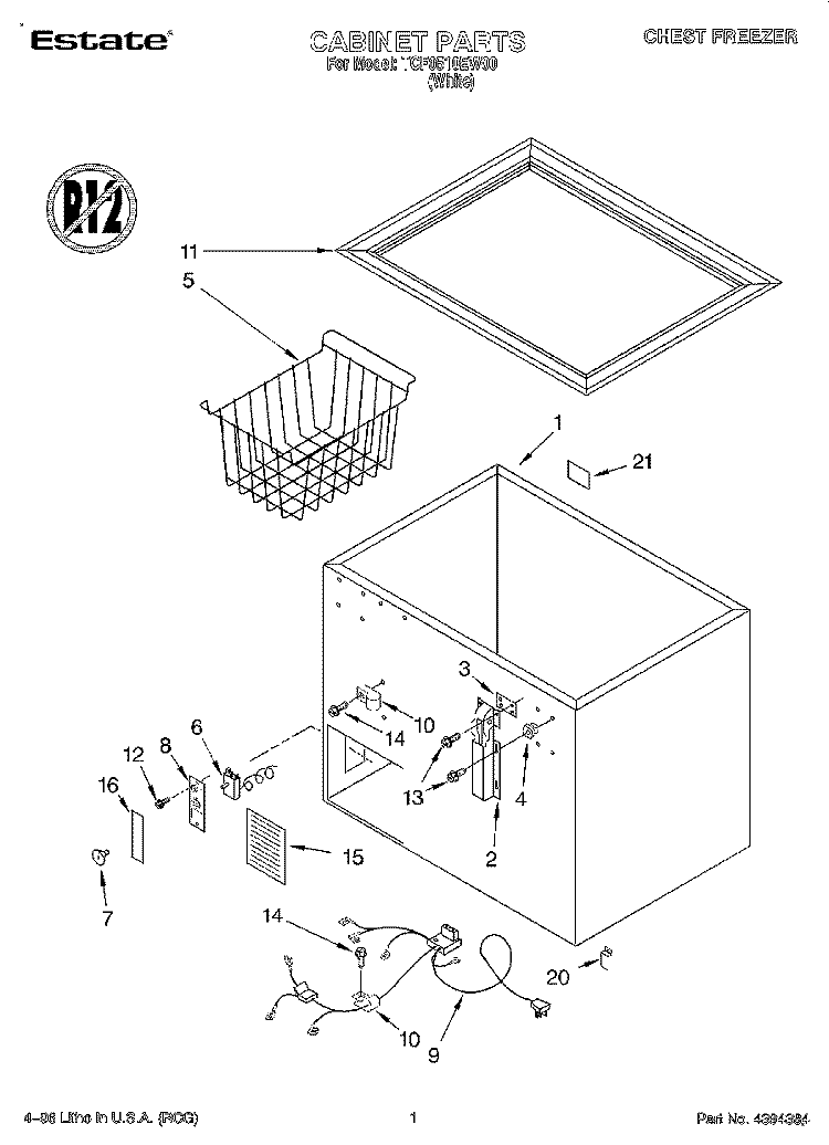 SECTION Diagram and Parts List for TCF0510EW00  Whirlpool Freezer