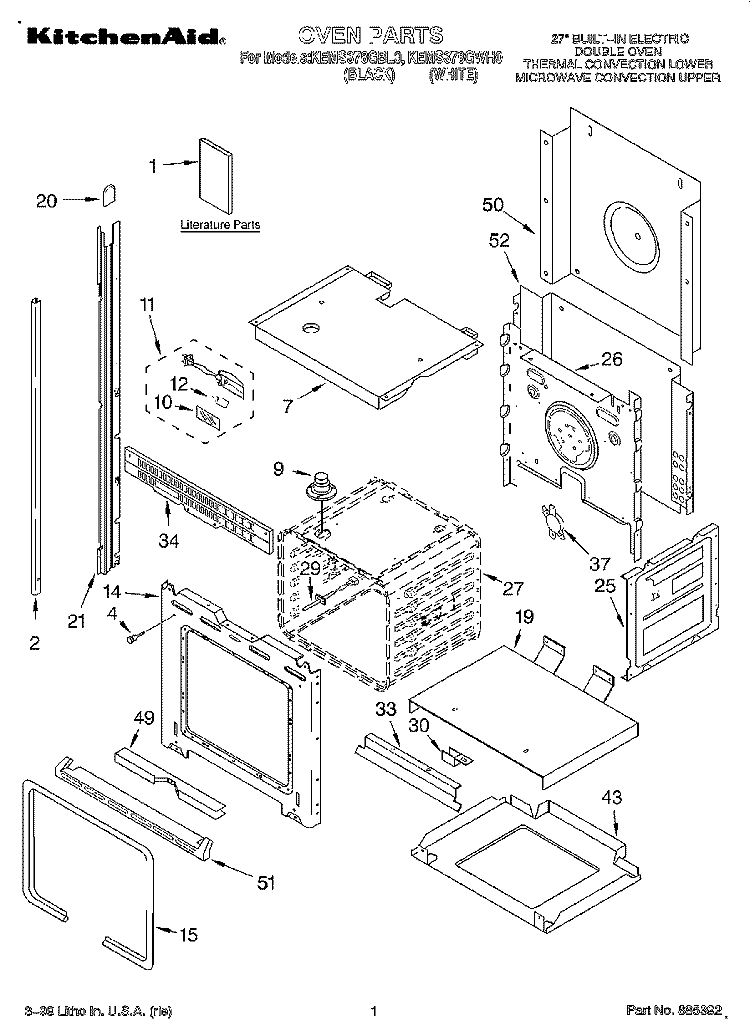 OVEN, LITERATURE Diagram and Parts List for KEMS378GWH0  KitchenAid Microwave Oven Combo