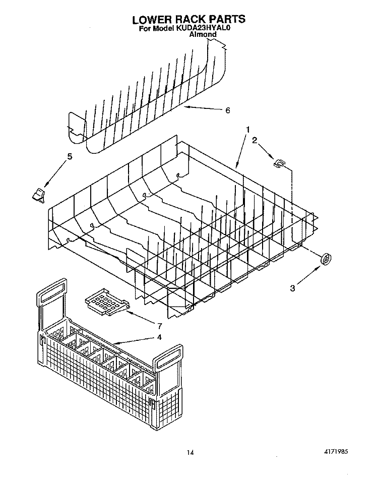 LOWER RACK Diagram and Parts List for KUDA23HYAL0  KitchenAid Dishwasher