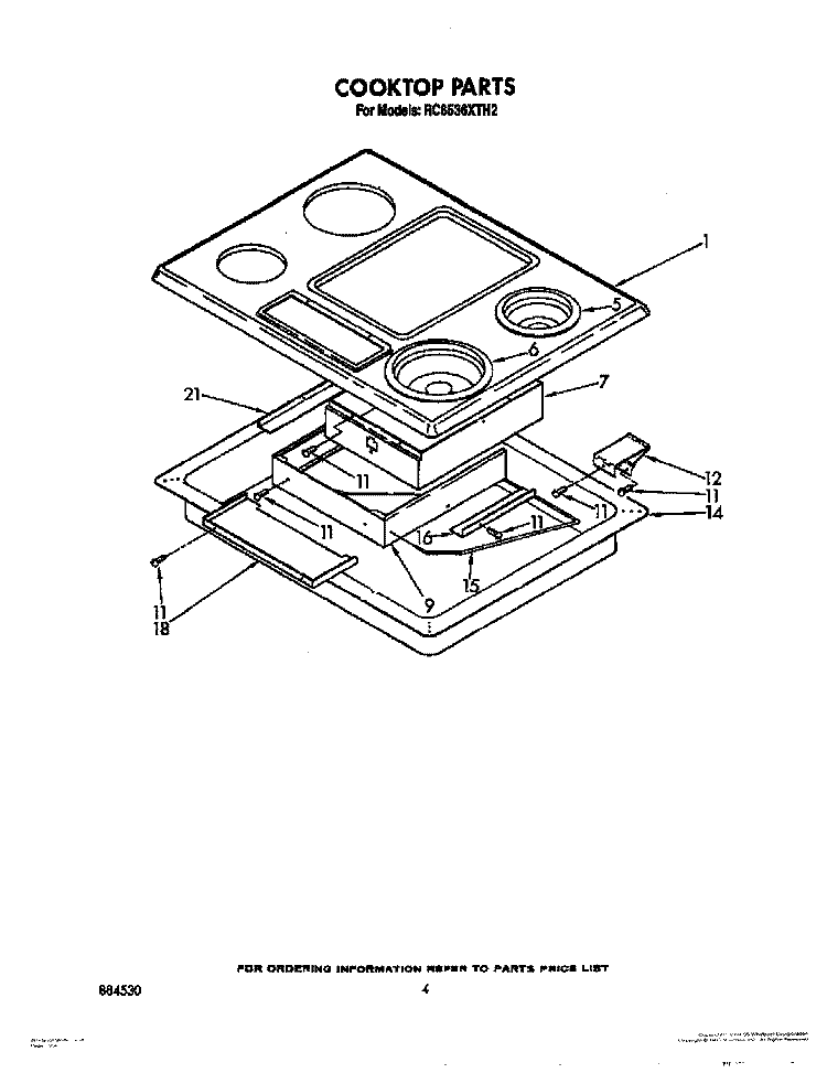 SECTION Diagram and Parts List for RC8536XTB2  Whirlpool Cooktop