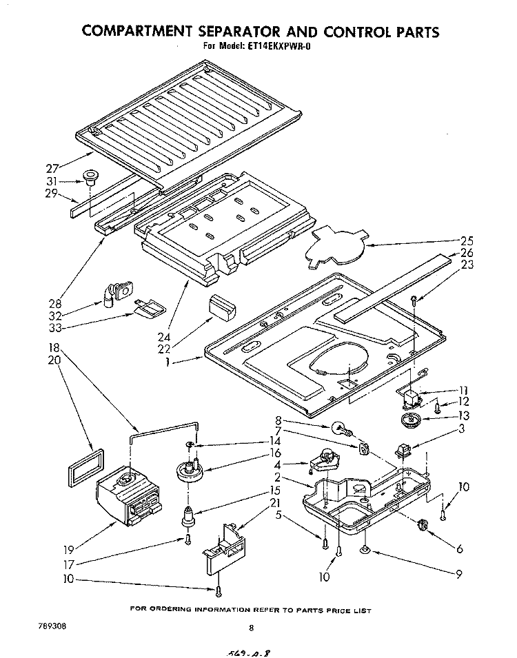 COMPARTMENT SEPARATOR AND CONTROL Diagram and Parts List for ET14EKXPWR0  Whirlpool Refrigerator