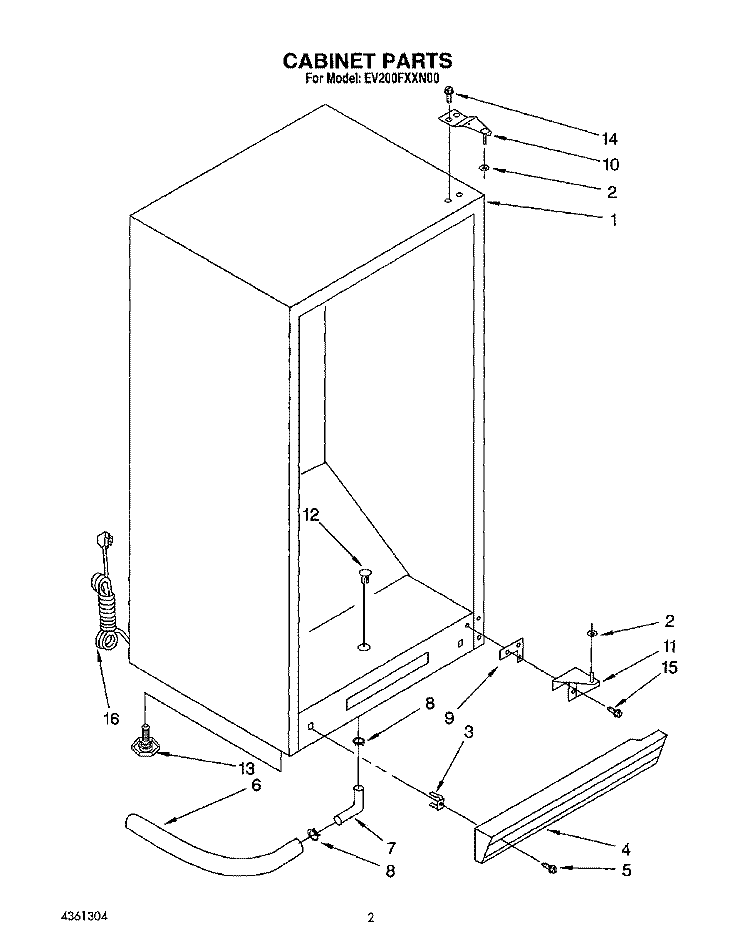 CABINET Diagram and Parts List for EV200FXXN00  Whirlpool Freezer