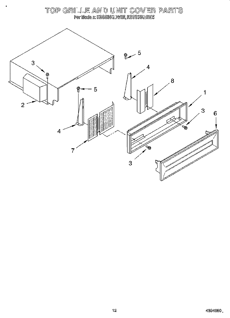 TOP GRILLE AND UNIT COVER Diagram and Parts List for KSSS36QDX05  KitchenAid Refrigerator