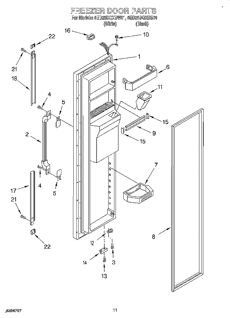 FREEZER DOOR Diagram and Parts List for 6ED25DQXDW01  Whirlpool Refrigerator