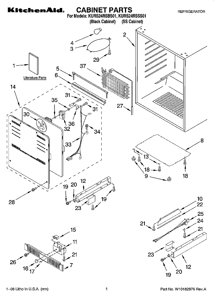 CABINET PARTS Diagram and Parts List for KURS24RSBS01  KitchenAid Refrigerator