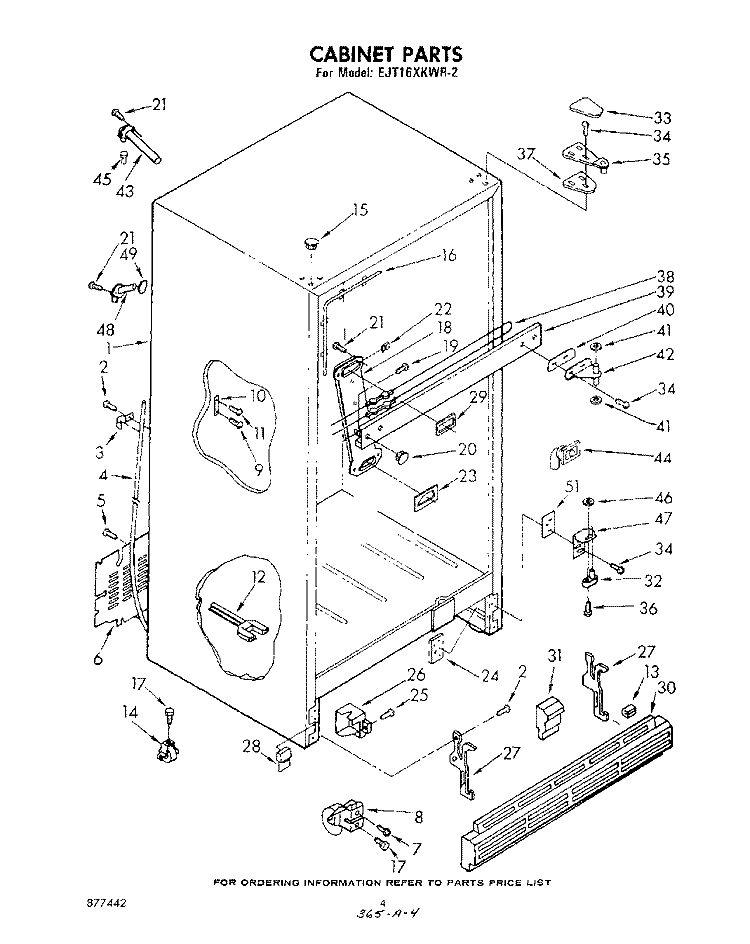 CABINET Diagram and Parts List for EJT161XKWR2  Whirlpool Refrigerator