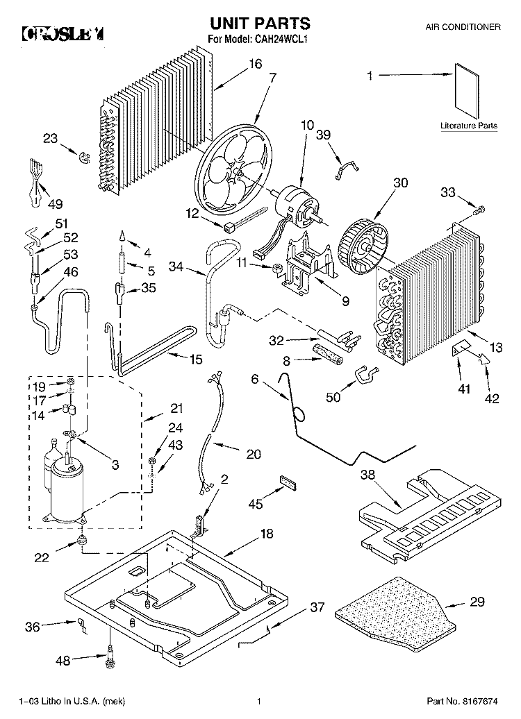 UNIT PARTS Diagram and Parts List for CAH24WCL1  Crosley Air Conditioner