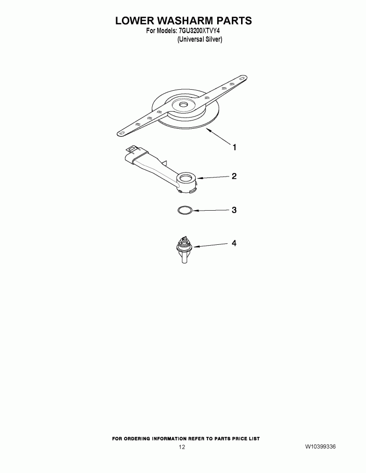 LOWER WASHARM PARTS Diagram and Parts List for 7GU3200XTVY4  Whirlpool Dishwasher