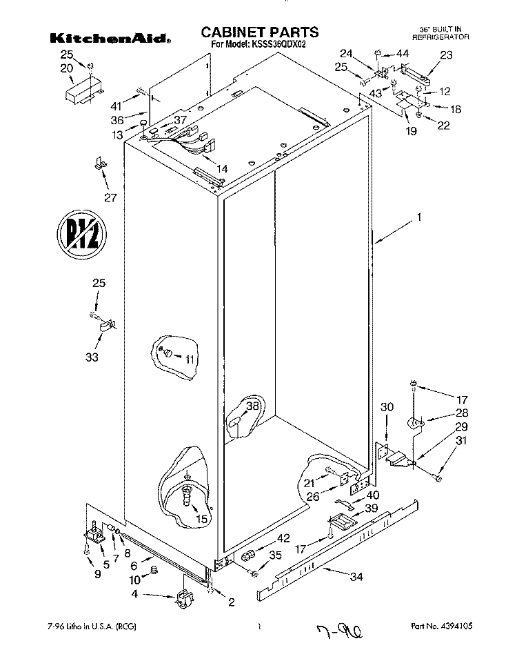 CABINET Diagram and Parts List for KSSS36QDX02  KitchenAid Refrigerator