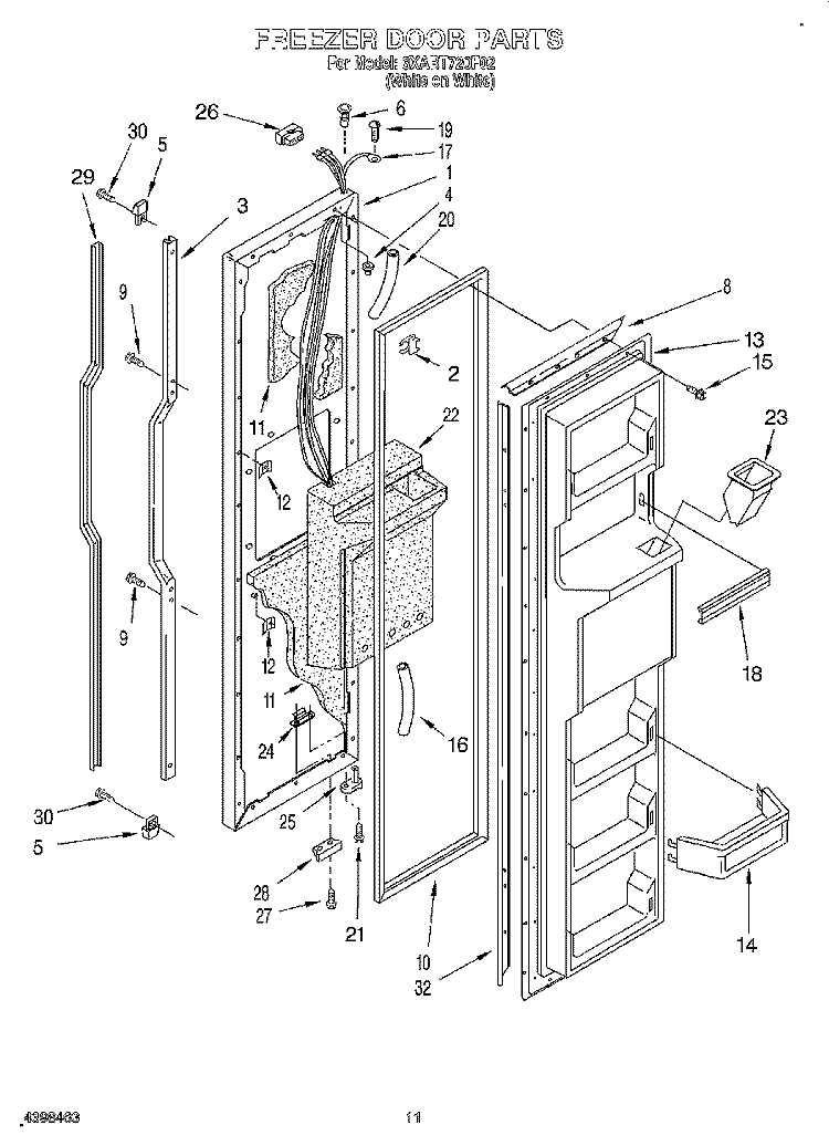 FREEZER DOOR Diagram and Parts List for 3XART720F02  Whirlpool Refrigerator