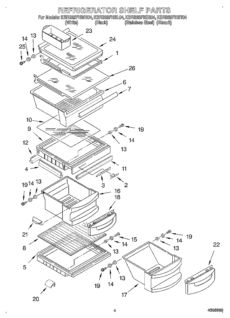 REFRIGERATOR SHELF Diagram and Parts List for KSRB25FHBL04  KitchenAid Refrigerator
