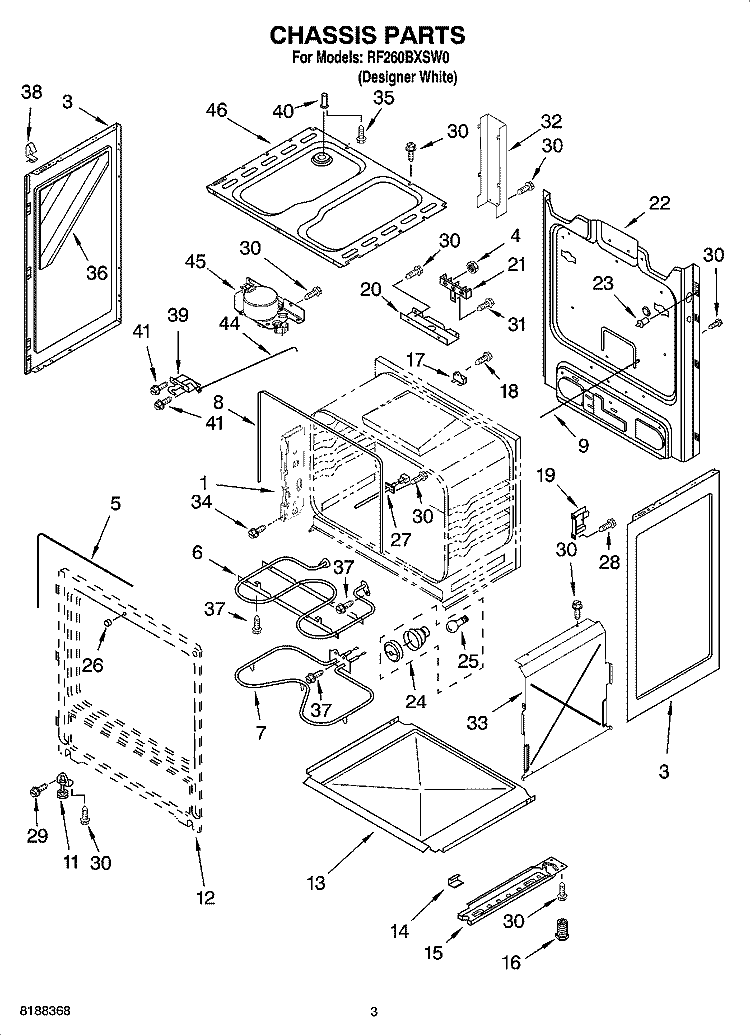 CHASSIS PARTS Diagram and Parts List for RF260BXSW0  Whirlpool Range