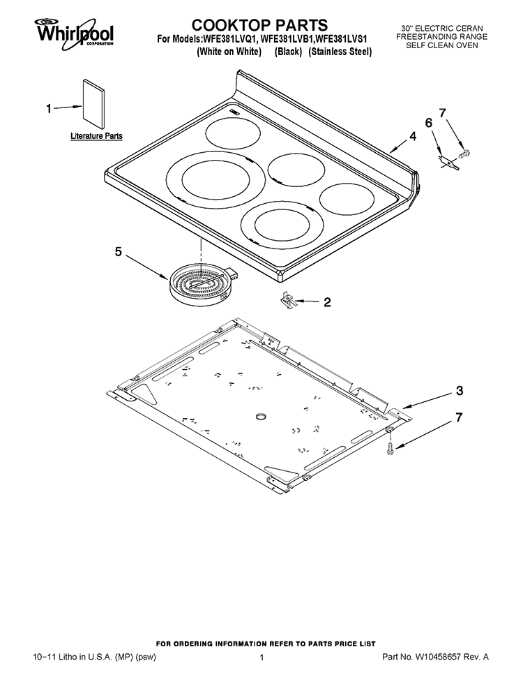 COOKTOP PARTS Diagram and Parts List for WFE381LVQ1  Whirlpool Range