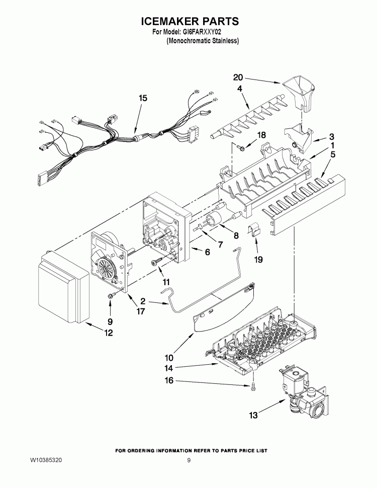 ICEMAKER PARTS Diagram and Parts List for GI6FARXXY02  Whirlpool Refrigerator