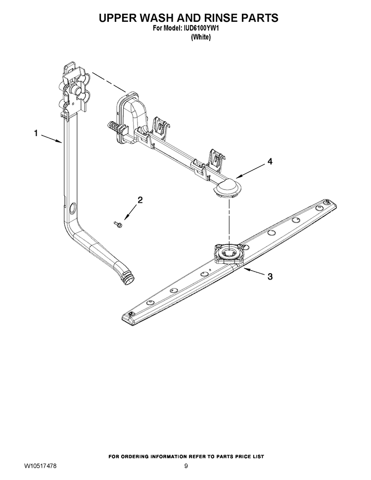 UPPER WASH AND RINSE PARTS Diagram and Parts List for IUD6100YW1  Whirlpool Dishwasher