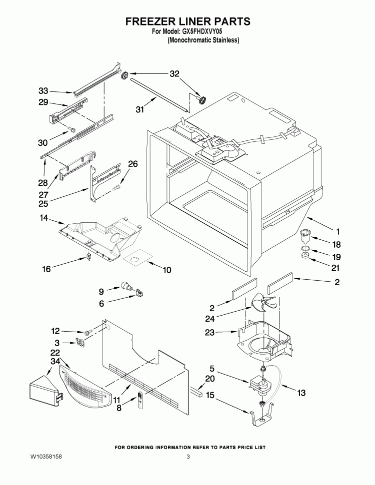 FREEZER LINER PARTS Diagram and Parts List for GX5FHDXVY05  Whirlpool Refrigerator