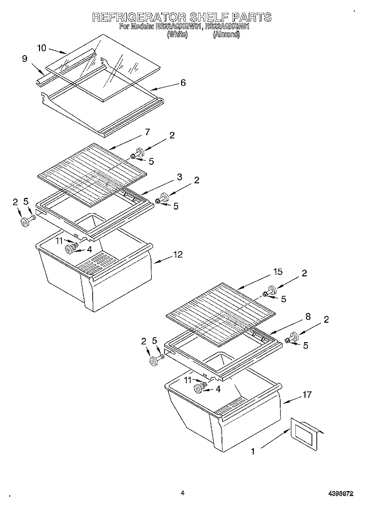 REFRIGERATOR SHELF Diagram and Parts List for RS22AQXGW01  Roper Refrigerator