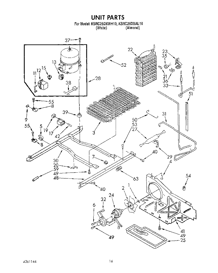 UNIT Diagram and Parts List for KSRC25DXAL10  KitchenAid Refrigerator