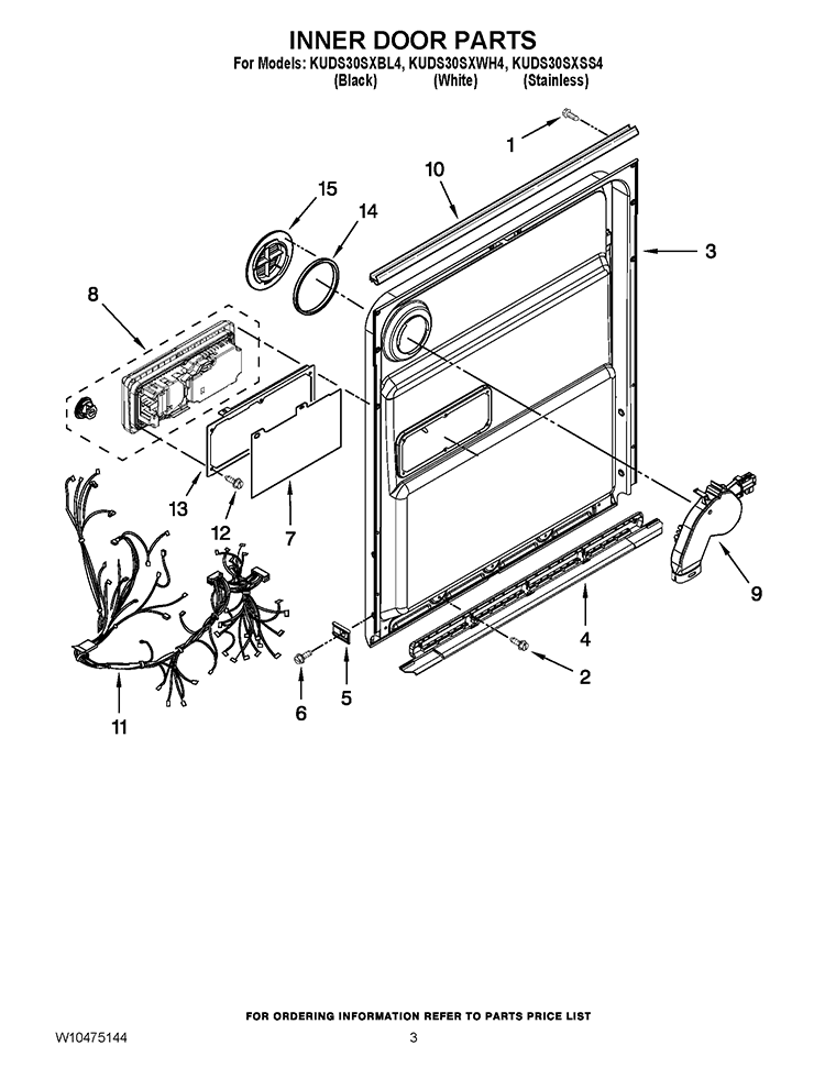 INNER DOOR PARTS Diagram and Parts List for KUDS30SXSS4  KitchenAid Dishwasher