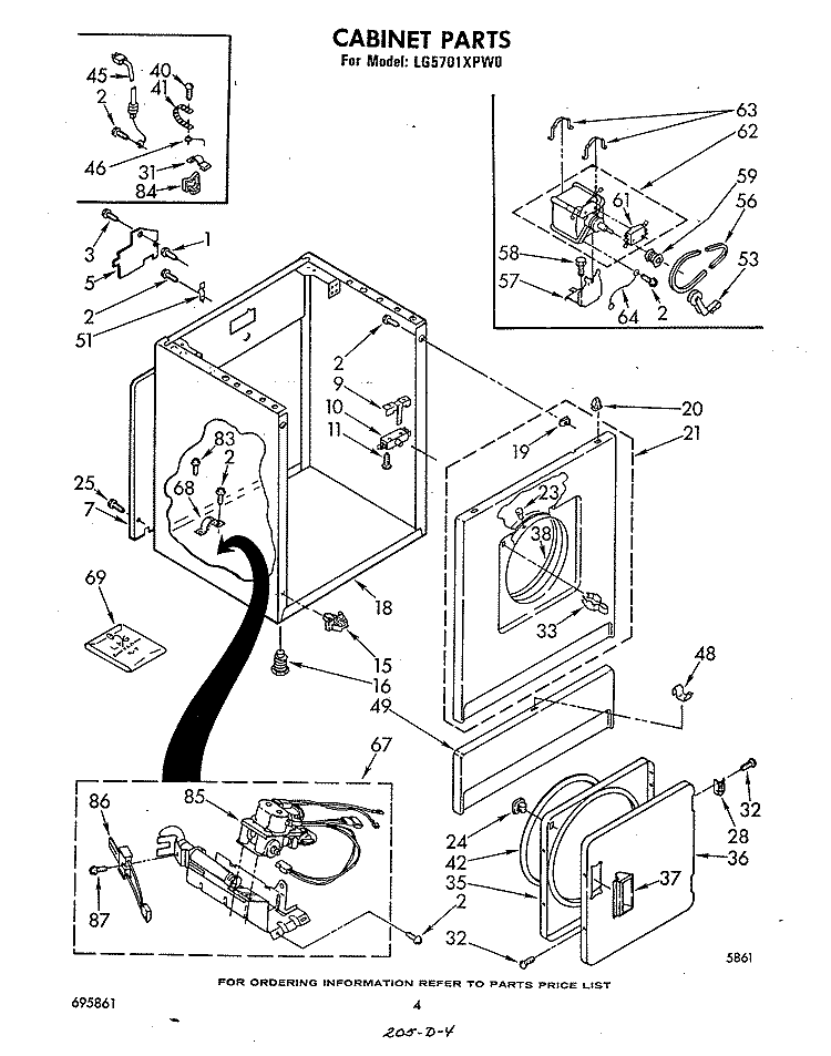 CABINET Diagram and Parts List for LG5701XPW0  Whirlpool Dryer