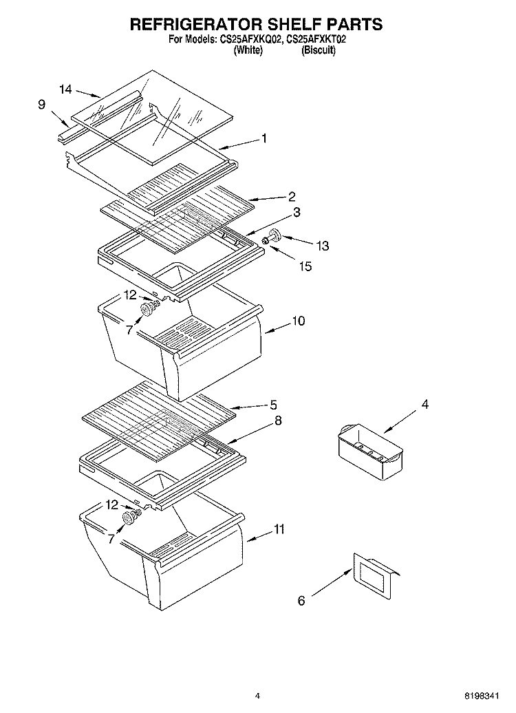 REFRIGERATOR SHELF PARTS Diagram and Parts List for CS25AFXKQ02  Crosley Refrigerator