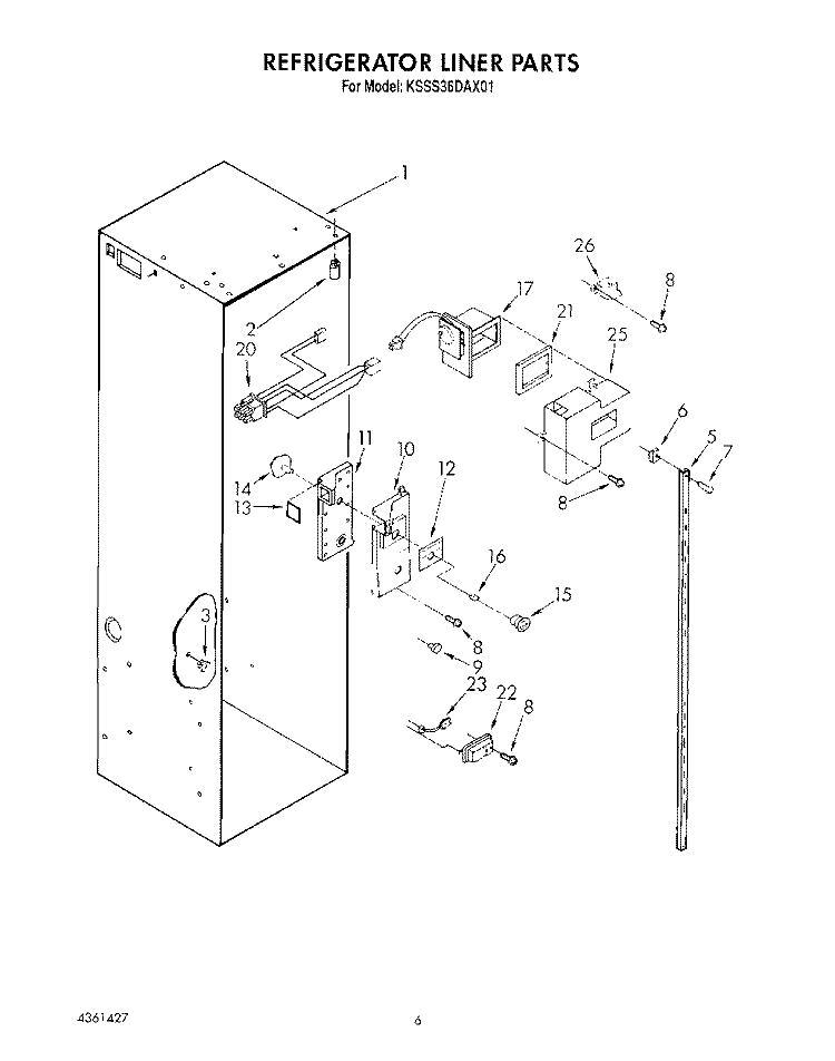 REFRIGERATOR LINER Diagram and Parts List for KSSS36DAX01  KitchenAid Refrigerator