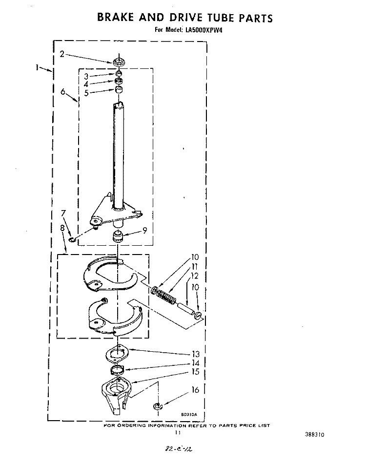 BRAKE AND DRIVE TUBE Diagram and Parts List for LA5000XPW4  Whirlpool Washer