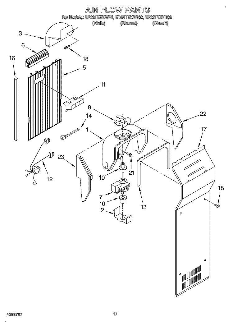 AIR FLOW Diagram and Parts List for ED22TEXHT02  Whirlpool Refrigerator