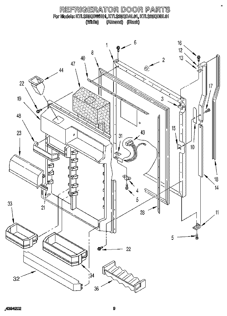 REFRIGERATOR DOOR Diagram and Parts List for KTLS25QDWH01  KitchenAid Refrigerator