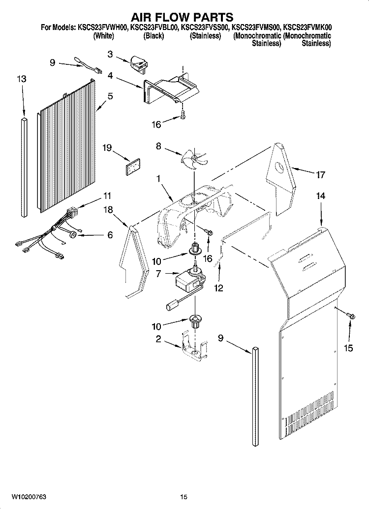 AIR FLOW PARTS Diagram and Parts List for KSCS23FVBL00  KitchenAid Refrigerator