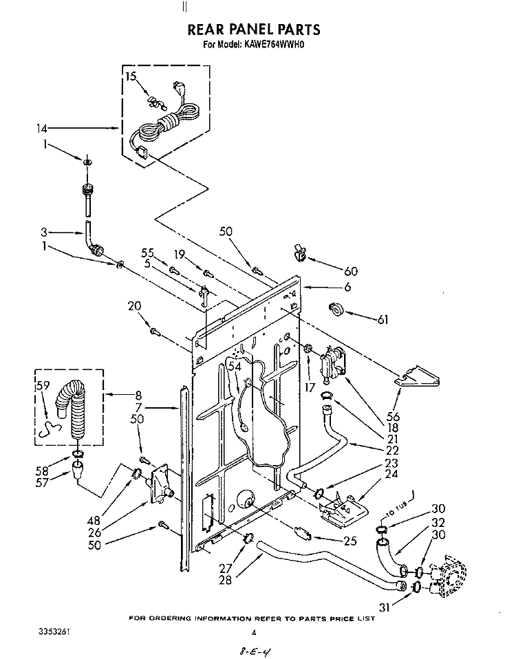 REAR PANEL Diagram and Parts List for KAWE764WWH0  KitchenAid Washer