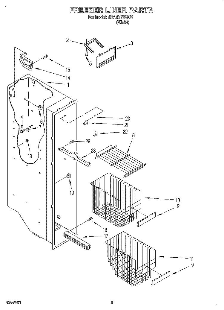 FREEZER LINER Diagram and Parts List for 3XART722F01  Whirlpool Refrigerator