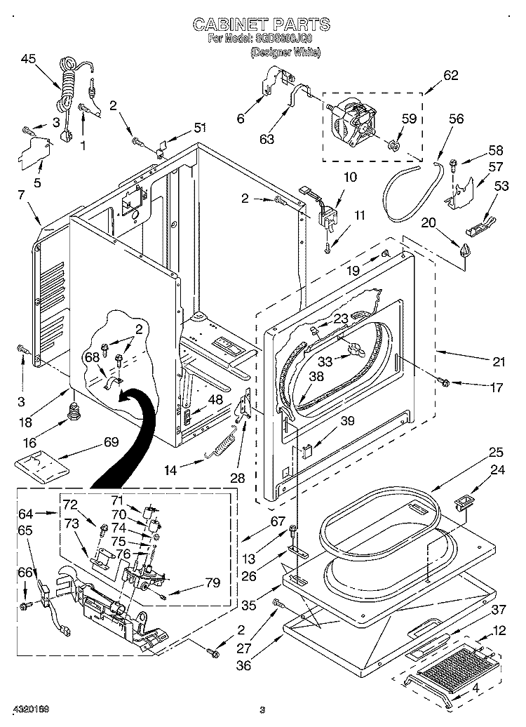 CABINET Diagram and Parts List for SGDS800JQ0  Whirlpool Dryer