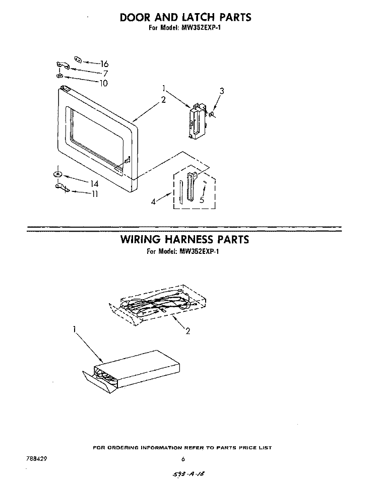 DOOR AND LATCH , WIRING HARNESS Diagram and Parts List for MW352EXP1  Whirlpool Microwave