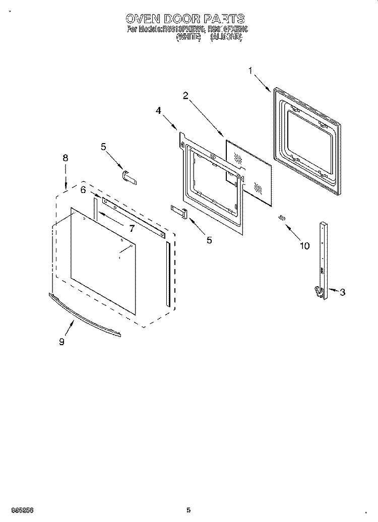 OVEN DOOR Diagram and Parts List for RS610PXEN0  Whirlpool Range