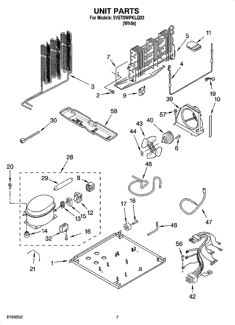 UNIT PARTS Diagram and Parts List for 5VET0WPKLQ03  Whirlpool Refrigerator