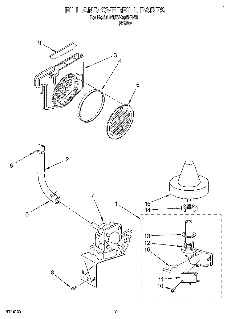 FILL AND OVERFILL Diagram and Parts List for KUDY25SHWH1  KitchenAid Dishwasher