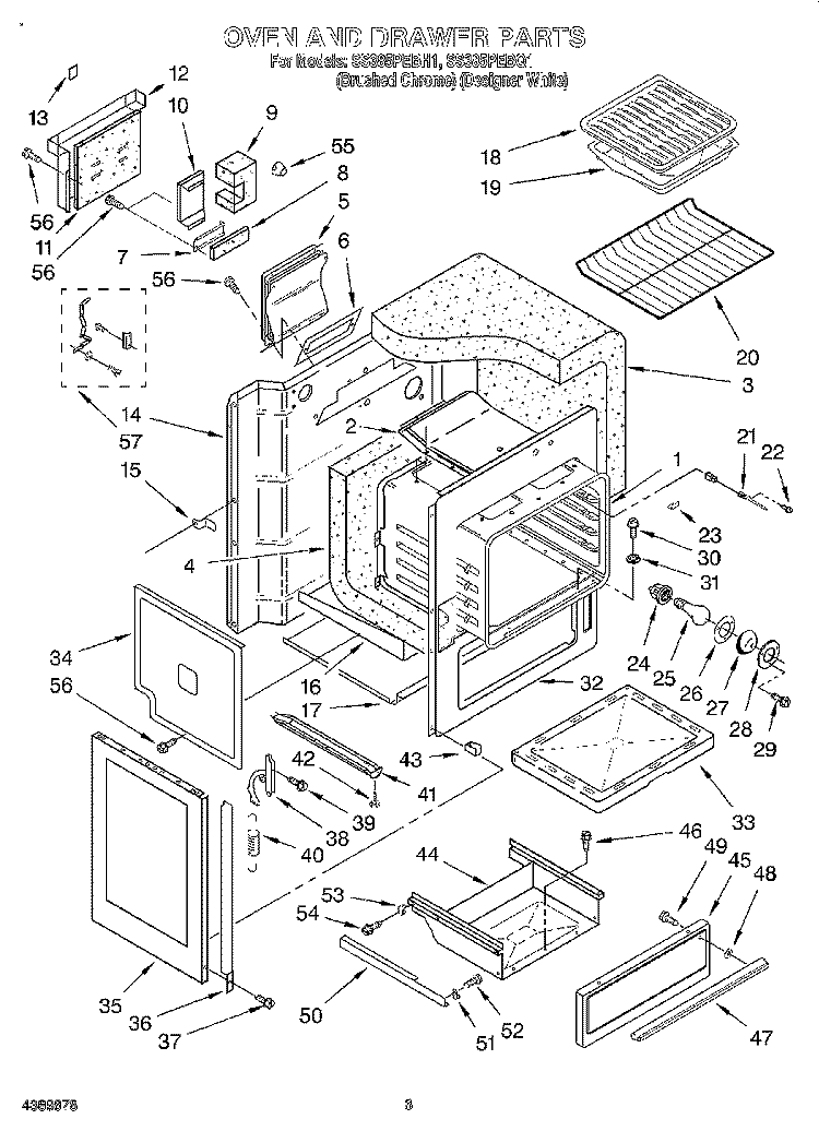 OVEN AND DRAWER Diagram and Parts List for SS385PEBQ1  Whirlpool Range
