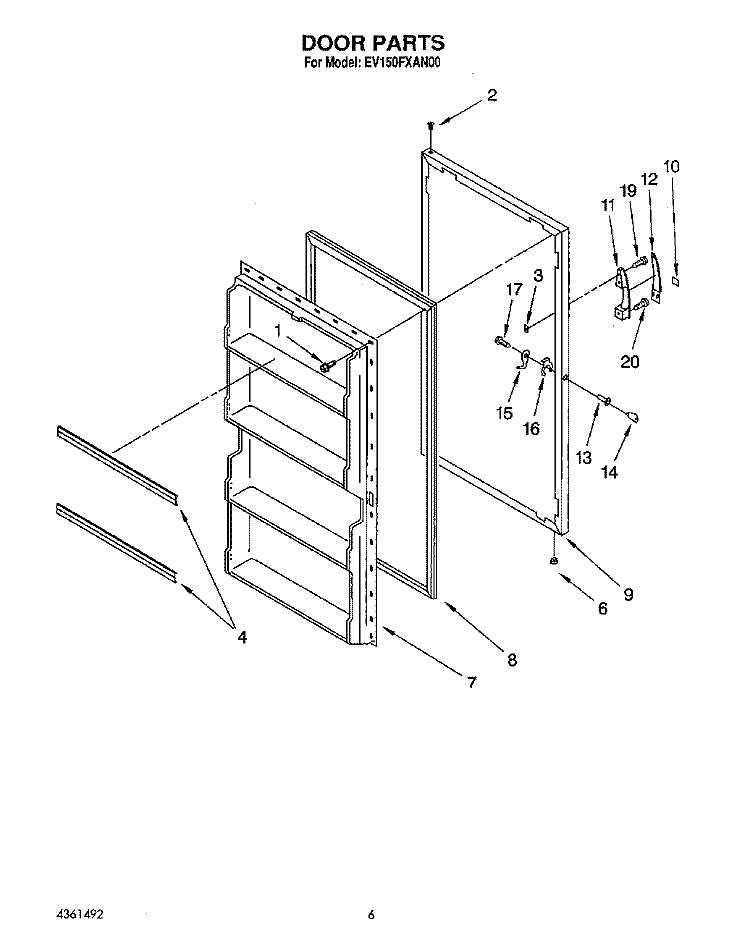 DOOR Diagram and Parts List for EV150FXAN00  Whirlpool Freezer
