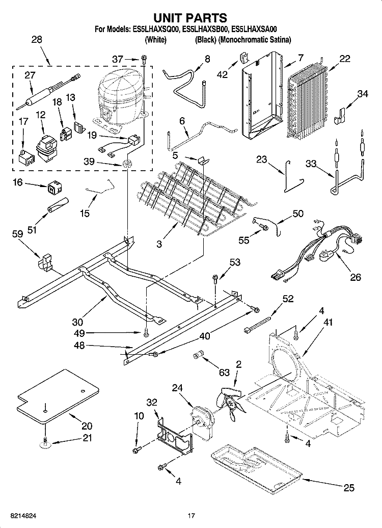 UNIT PARTS Diagram and Parts List for ES5LHAXSQ00  Whirlpool Refrigerator