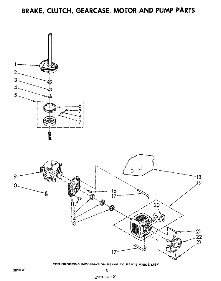 BRAKE, CLUTCH, GEARCASE, MOTOR AND PUMP Diagram and Parts List for LA5460XMW0  Whirlpool Washer