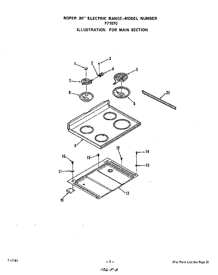 BODY SECTION Diagram and Parts List for F7107W0  Roper Range
