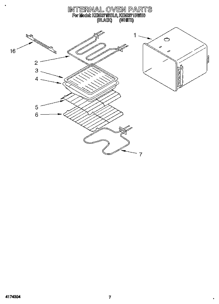 INTERNAL OVEN Diagram and Parts List for KEMI371BBL0  KitchenAid Wall Oven