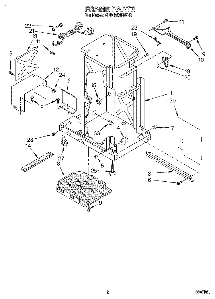 FRAME Diagram and Parts List for KUCC151BWH0  KitchenAid Trash Compactor
