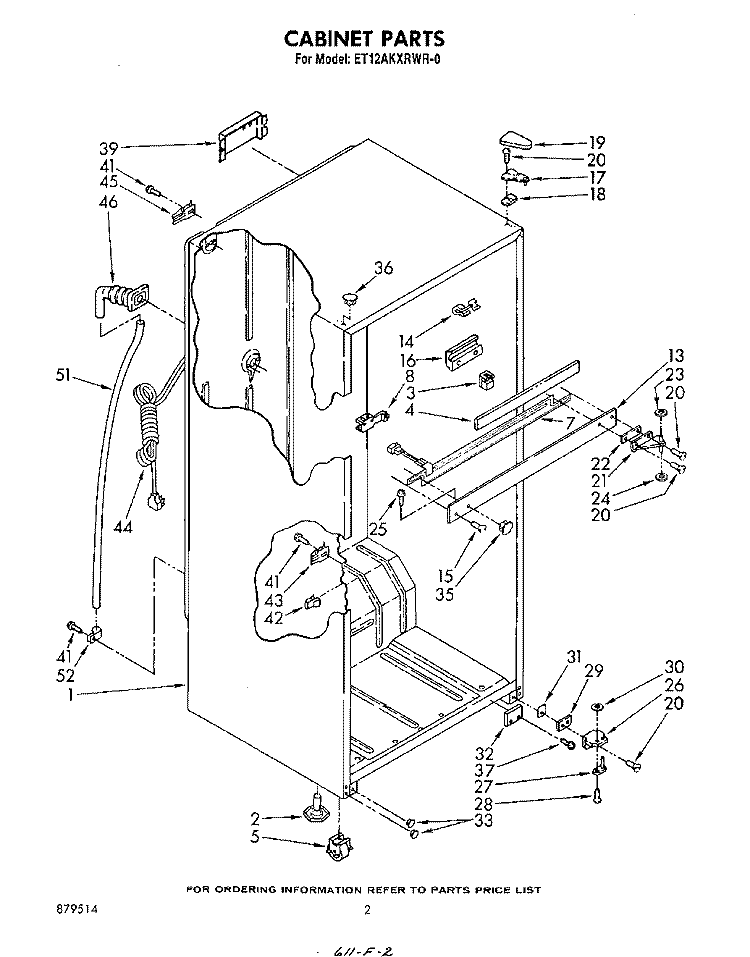 CABINET Diagram and Parts List for ET12AKXRWR0  Whirlpool Refrigerator