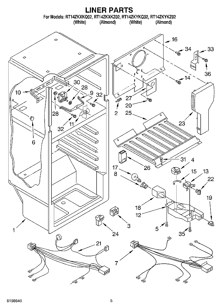 LINER PARTS Diagram and Parts List for RT14ZKYKZ02  Roper Refrigerator